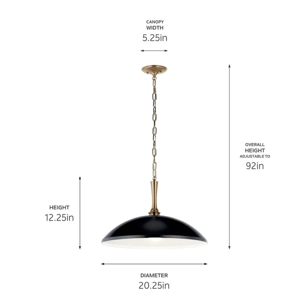 Delarosa 20" 1-Light Pendant Light with Metal Dome Shade, Black and Champagne Bronze Finish - Bees Lighting