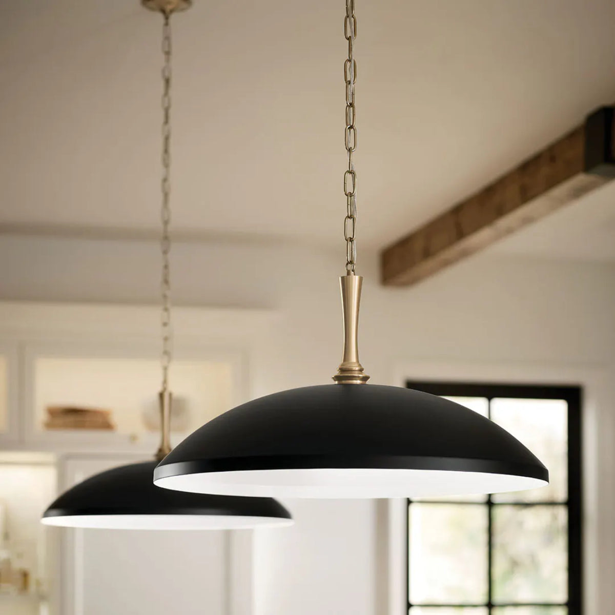 Delarosa 20" 1-Light Pendant Light with Metal Dome Shade, Black and Champagne Bronze Finish - Bees Lighting