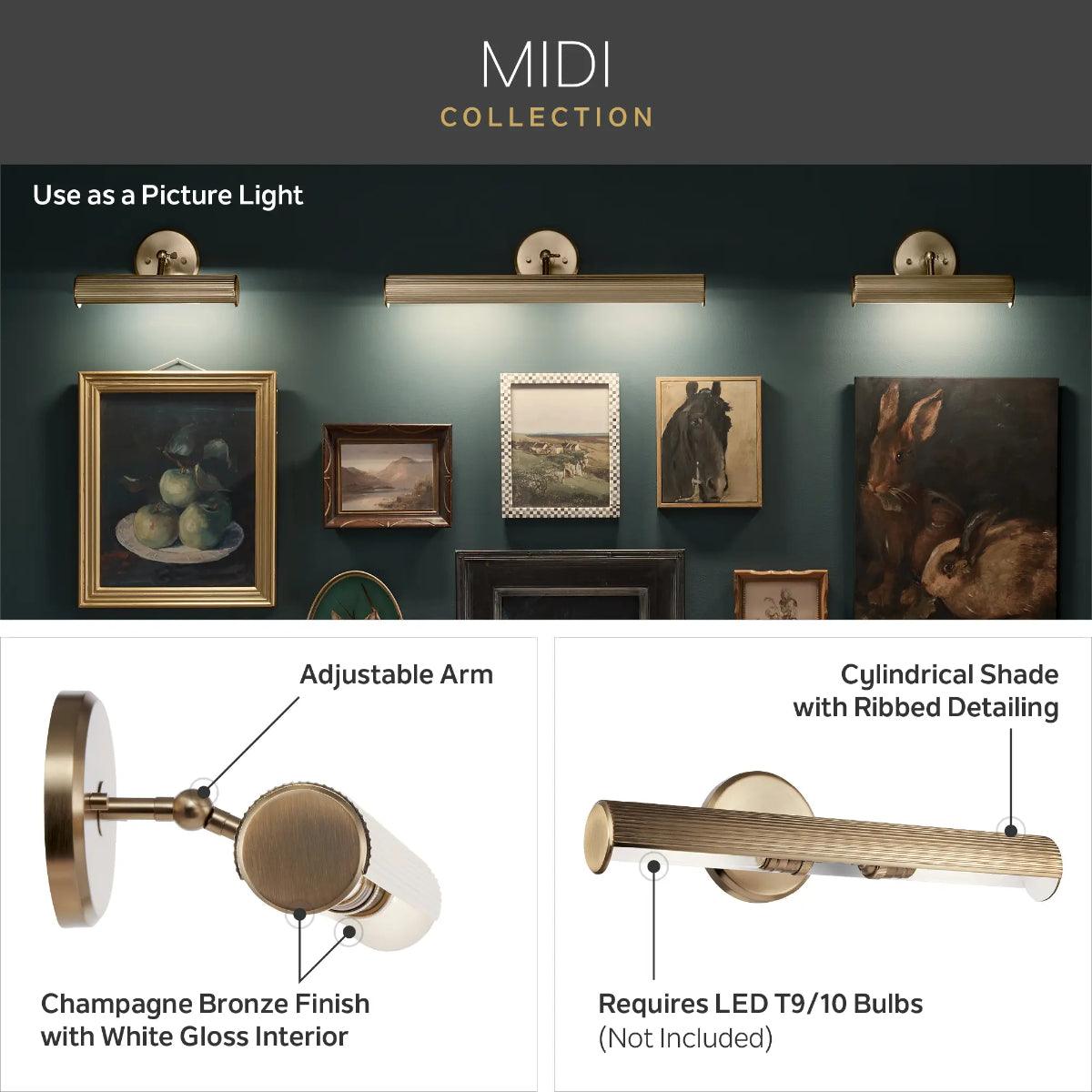 Midi 18" 2-Light Picture Light, Bronze Finish - Bees Lighting