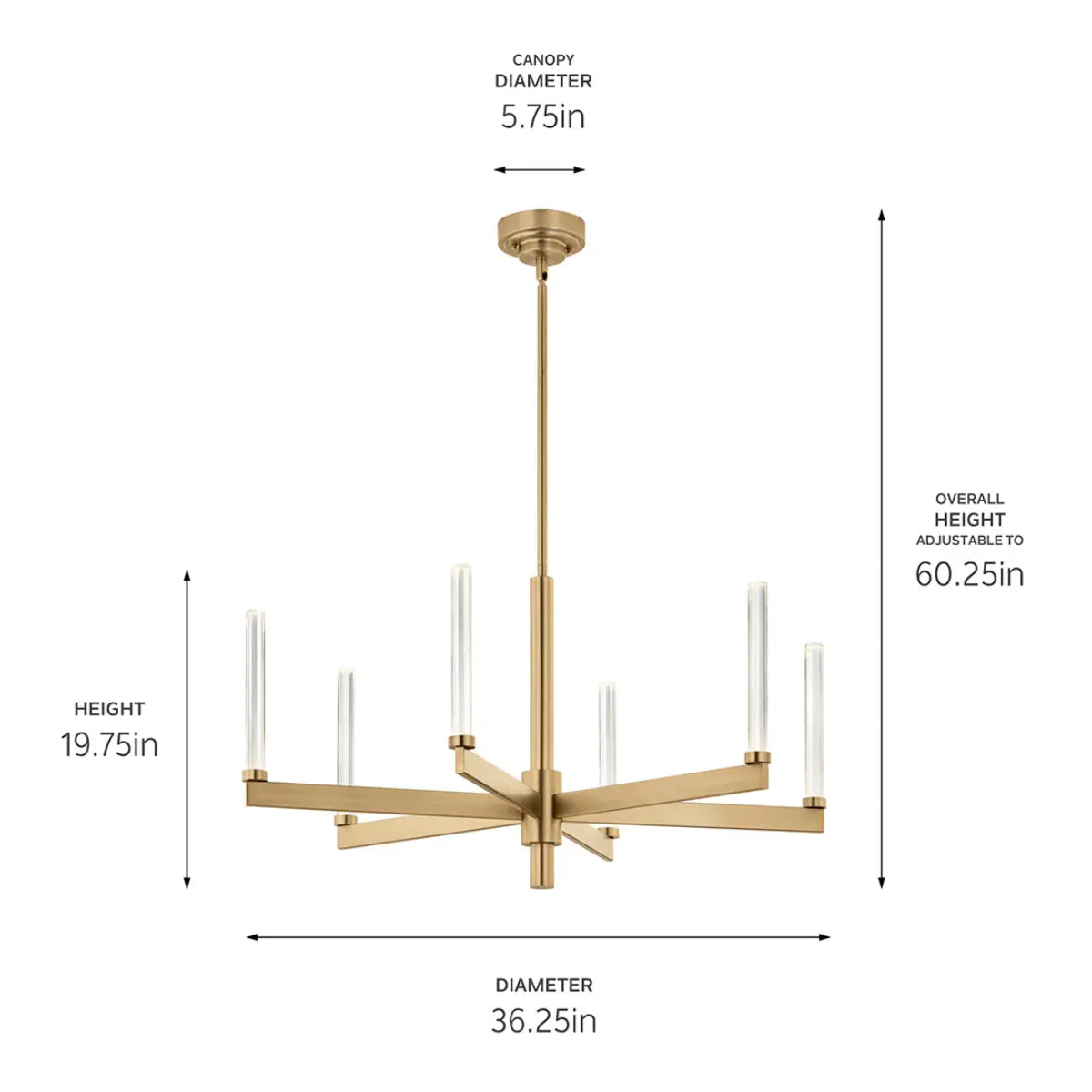 Sycara 36" 6-Light LED Chandelier, Champagne Bronze Finish - Bees Lighting