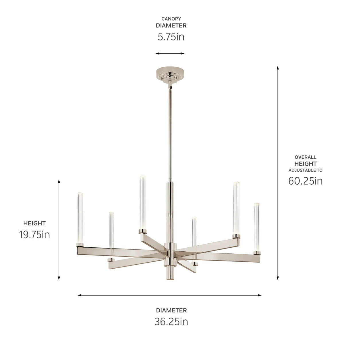 Sycara 36" 6-Light LED Chandelier, Polished Nickel Finish - Bees Lighting