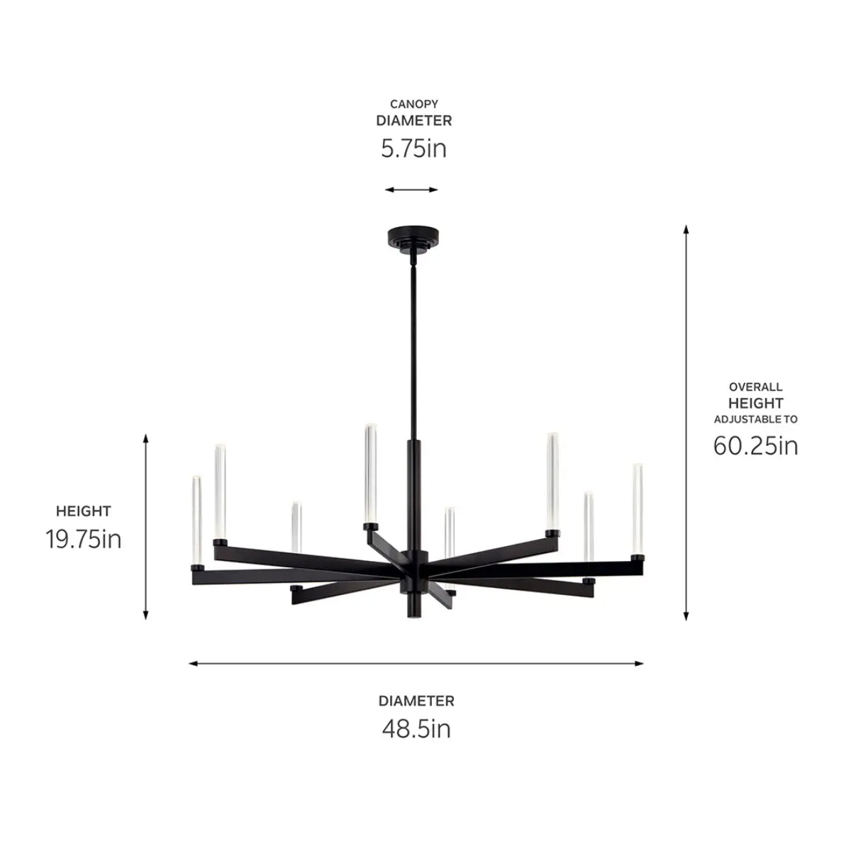 Sycara 49" 8-Light LED Chandelier, Black Finish - Bees Lighting