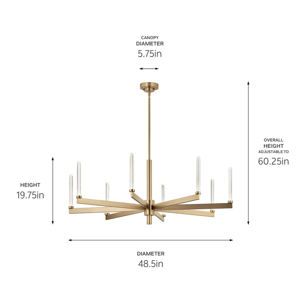 Sycara 49" 8-Light LED Chandelier, Champagne Bronze Finish - Bees Lighting