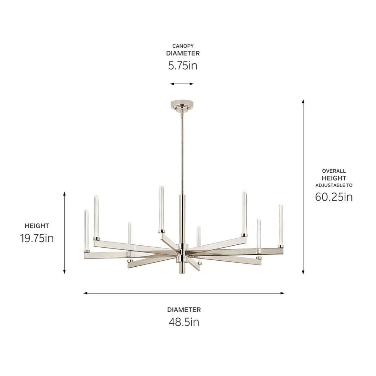 Sycara 49" 8-Light LED Chandelier, Polished Nickel Finish - Bees Lighting