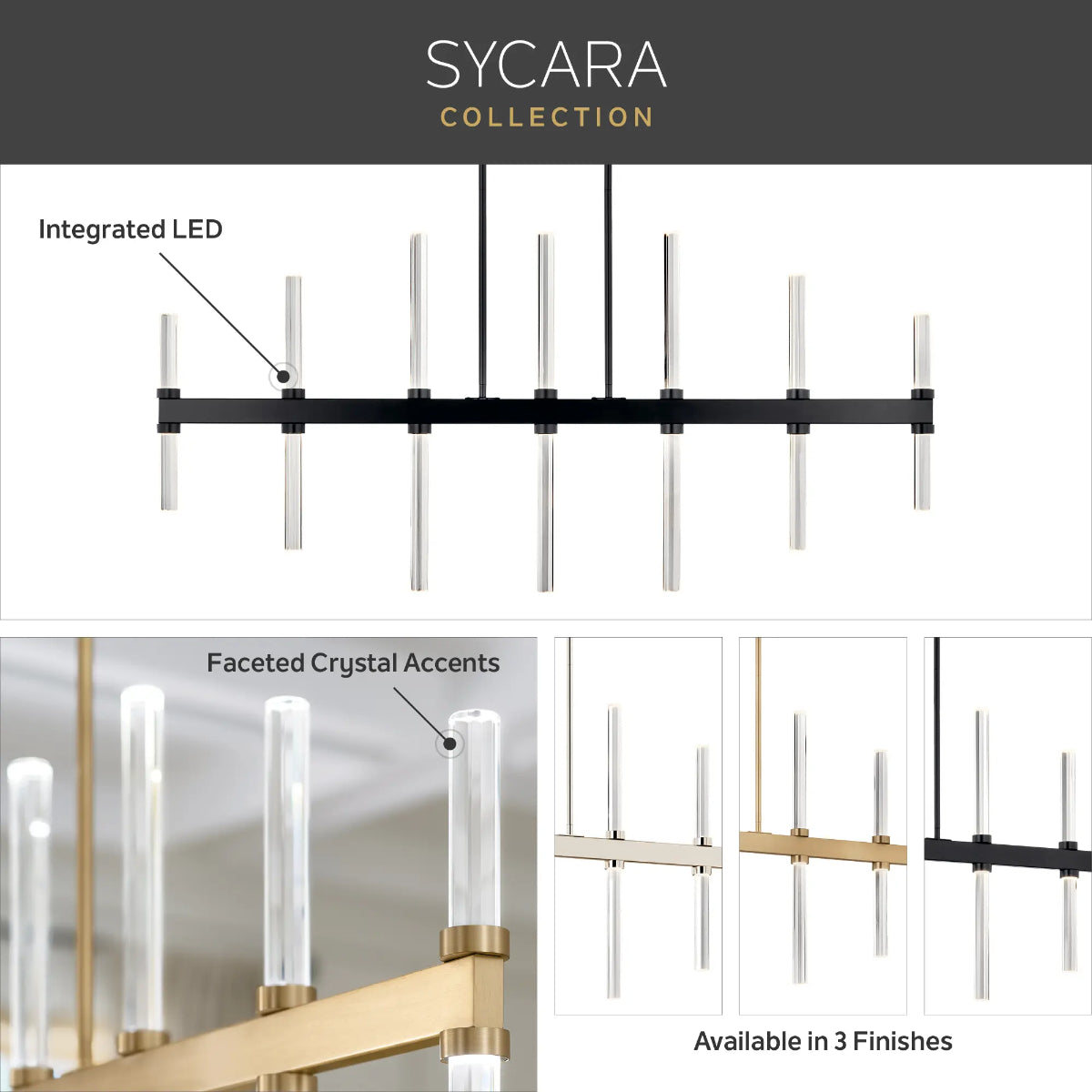 Sycara 48" 14-Light Linear LED Chandelier, Black Finish - Bees Lighting