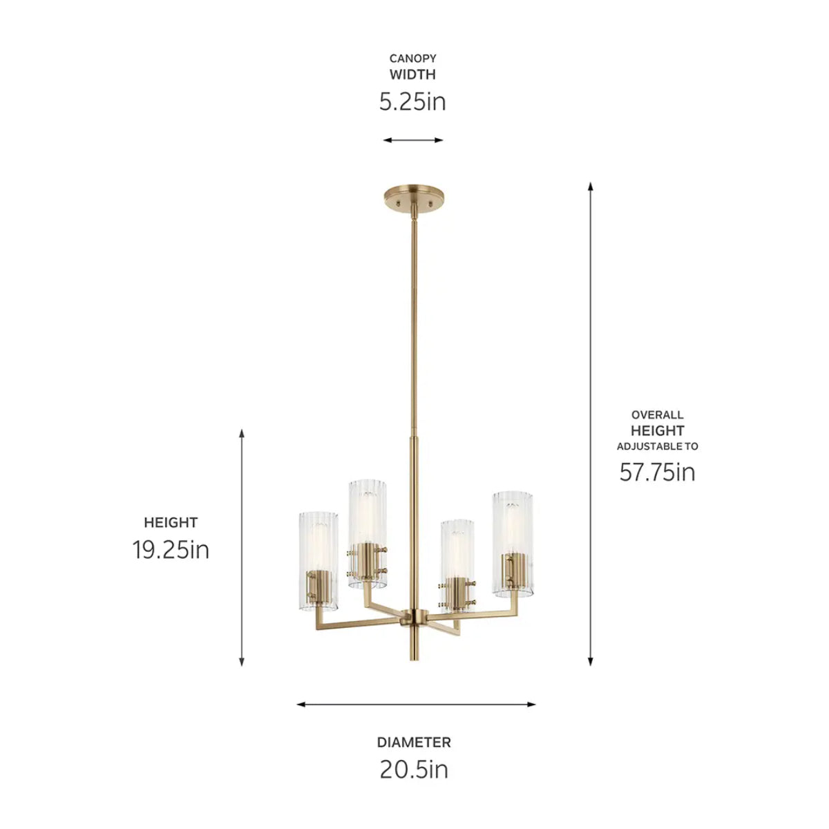 Velestino 20" 4-Light Chandelier, Champagne Bronze Finish - Bees Lighting