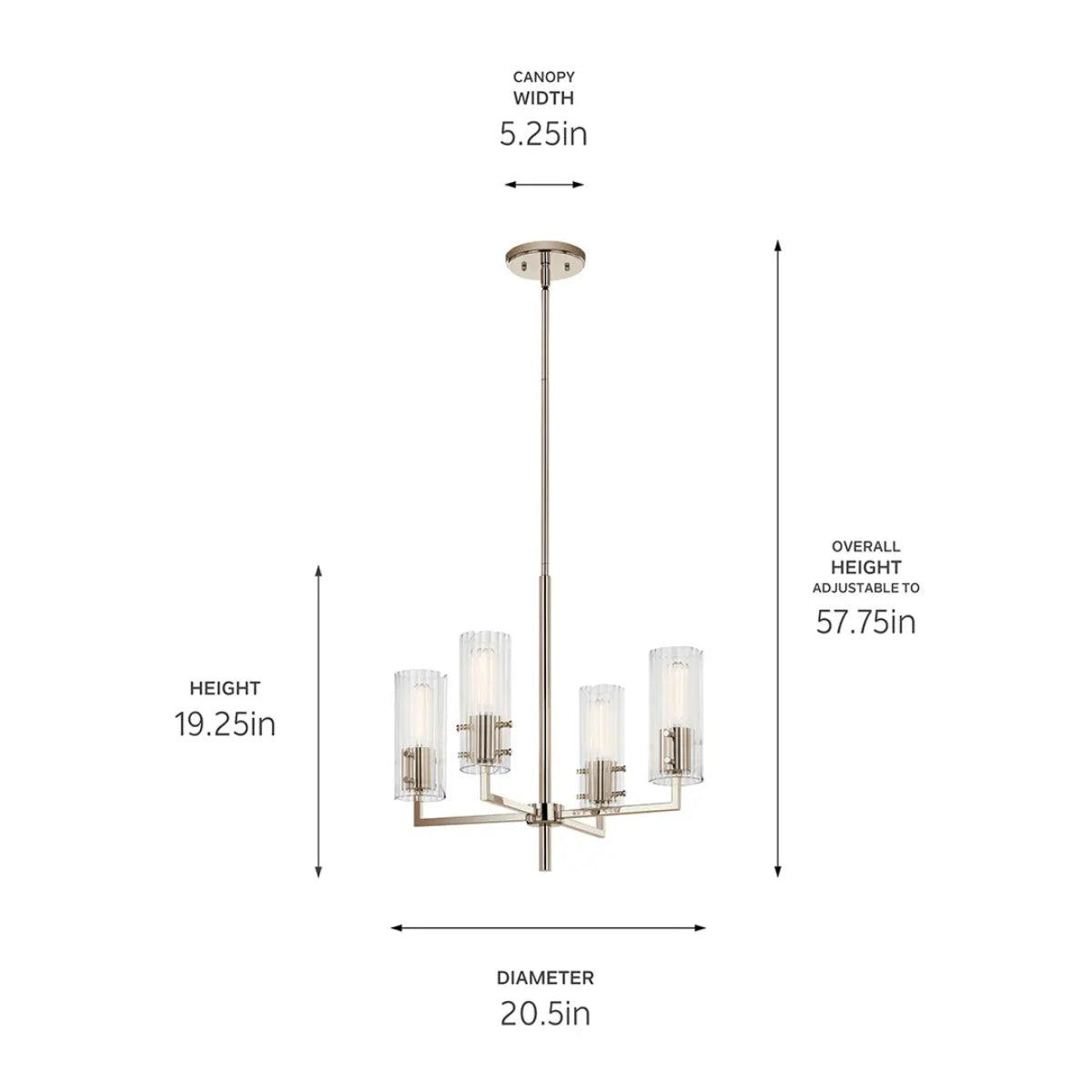 Velestino 20" 4-Light Chandelier, Polished Nickel Finish - Bees Lighting