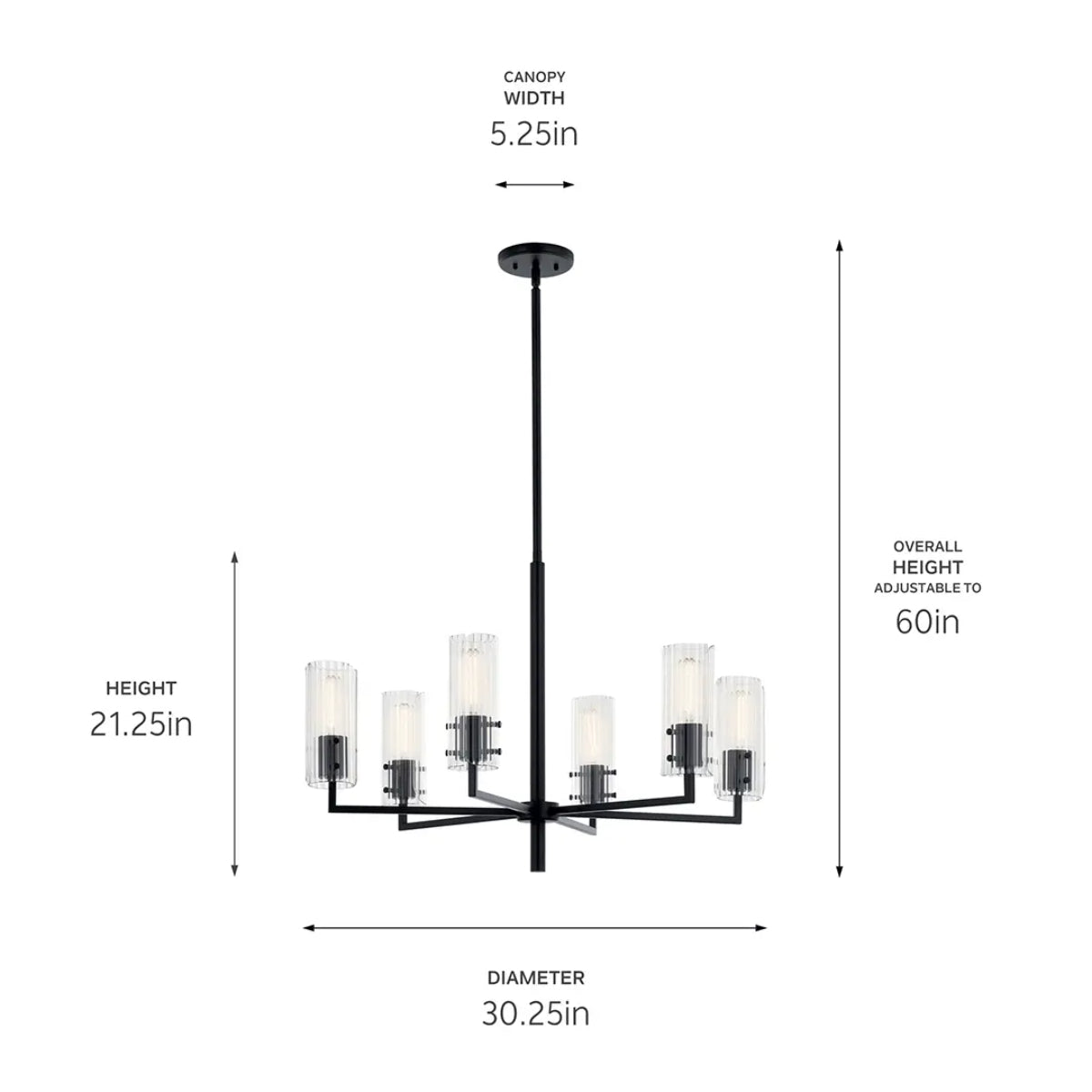 Velestino 30" 6-Light Chandelier, Black Finish - Bees Lighting