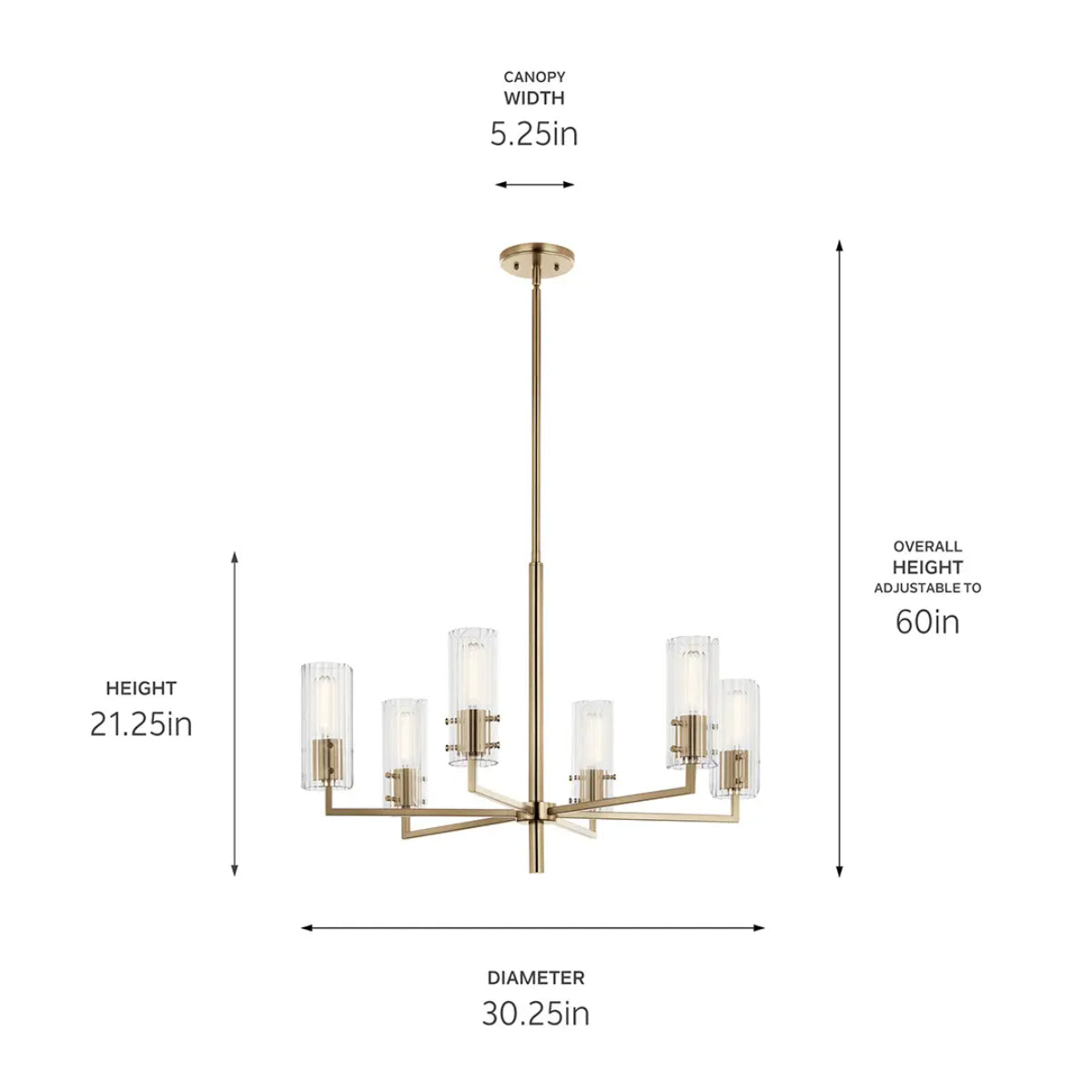 Velestino 30" 6-Light Chandelier, Champagne Bronze Finish - Bees Lighting