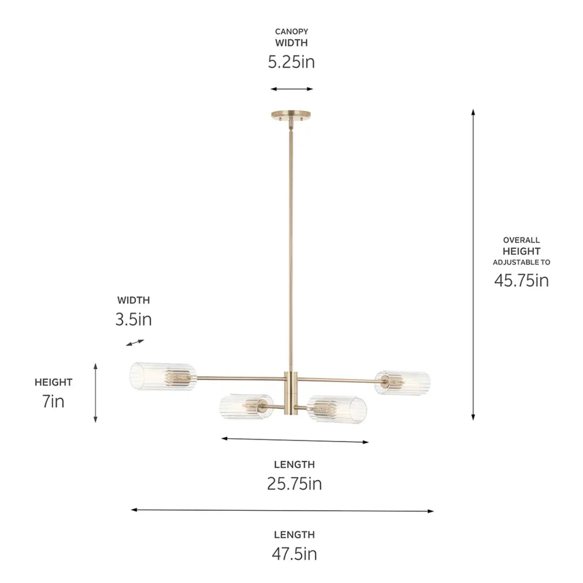 Velestino 47" 4-Light Linear Chandelier, Champagne Bronze Finish - Bees Lighting