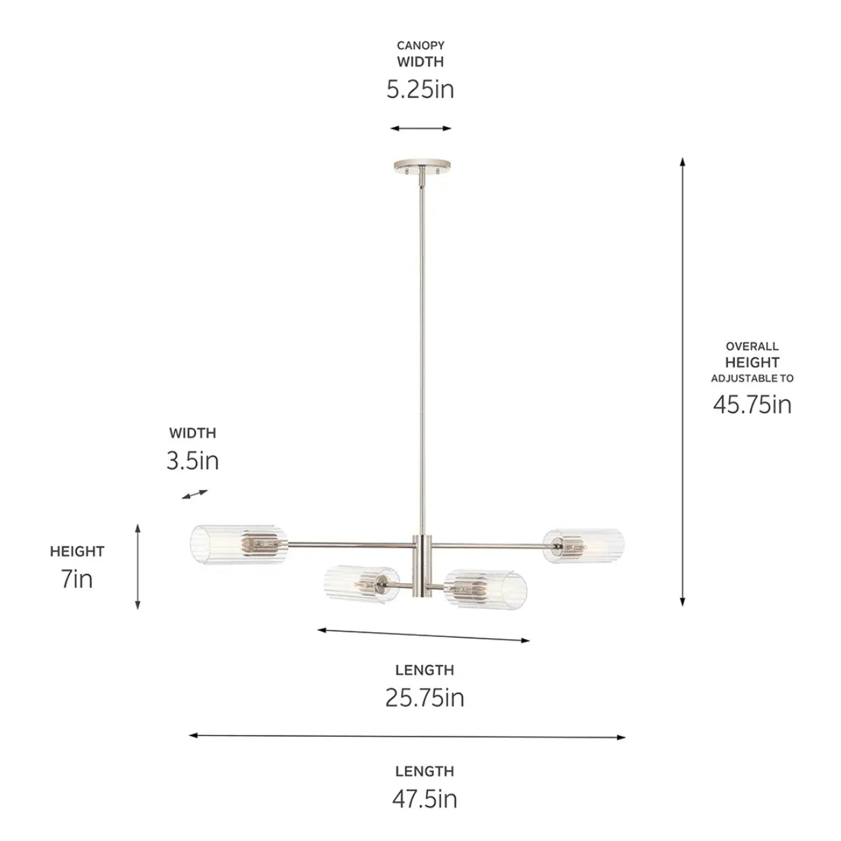 Velestino 47" 4-Light Linear Chandelier, Polished Nickel Finish