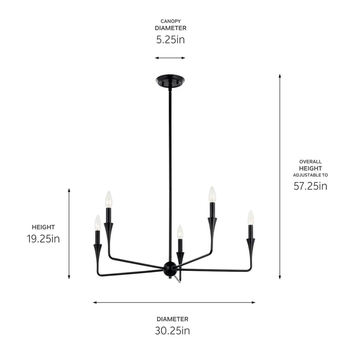 Alvaro 30" 5-Light Chandelier 1-Tier, Black Finish - Bees Lighting