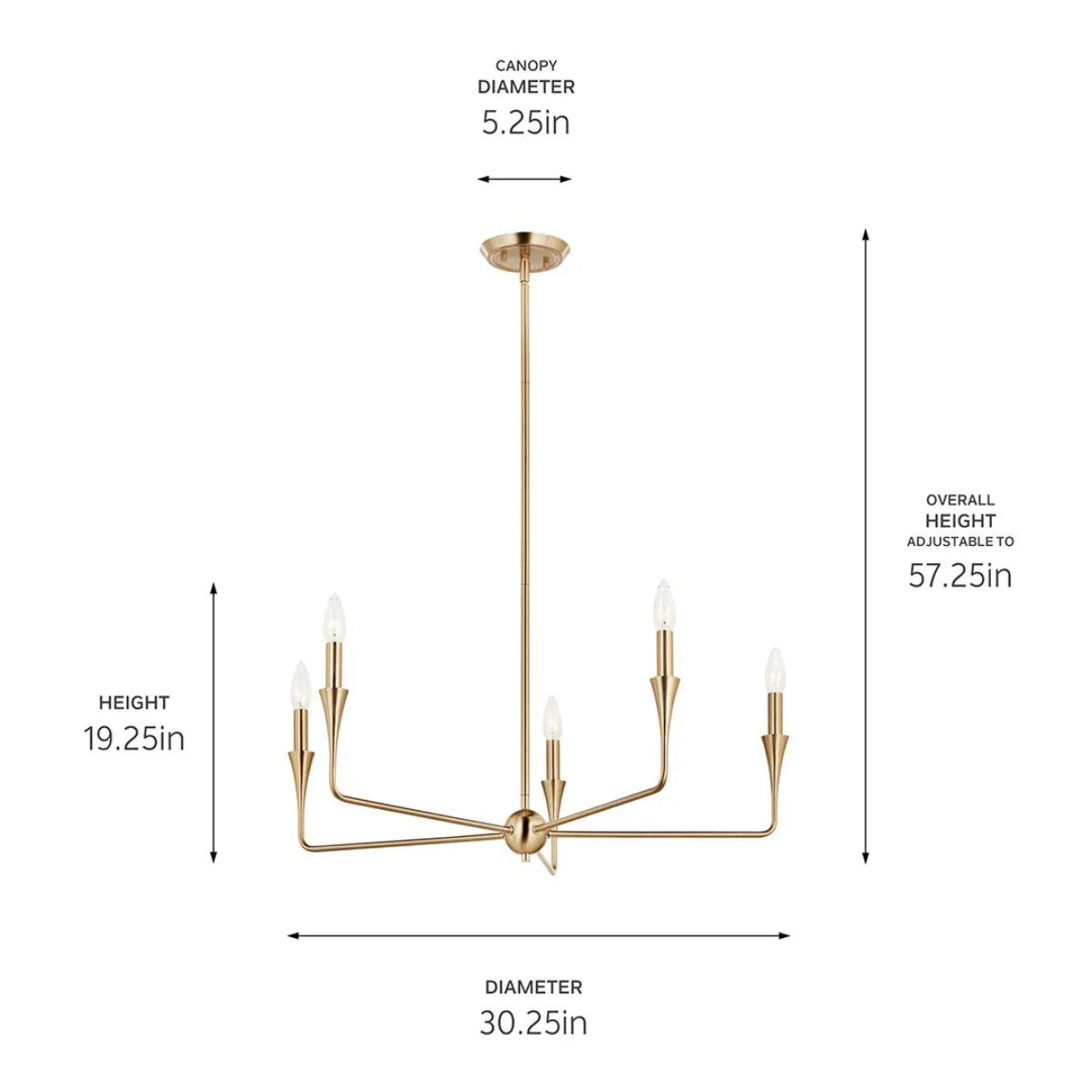 Alvaro 30" 5-Light Chandelier 1-Tier, Champagne Bronze Finish - Bees Lighting