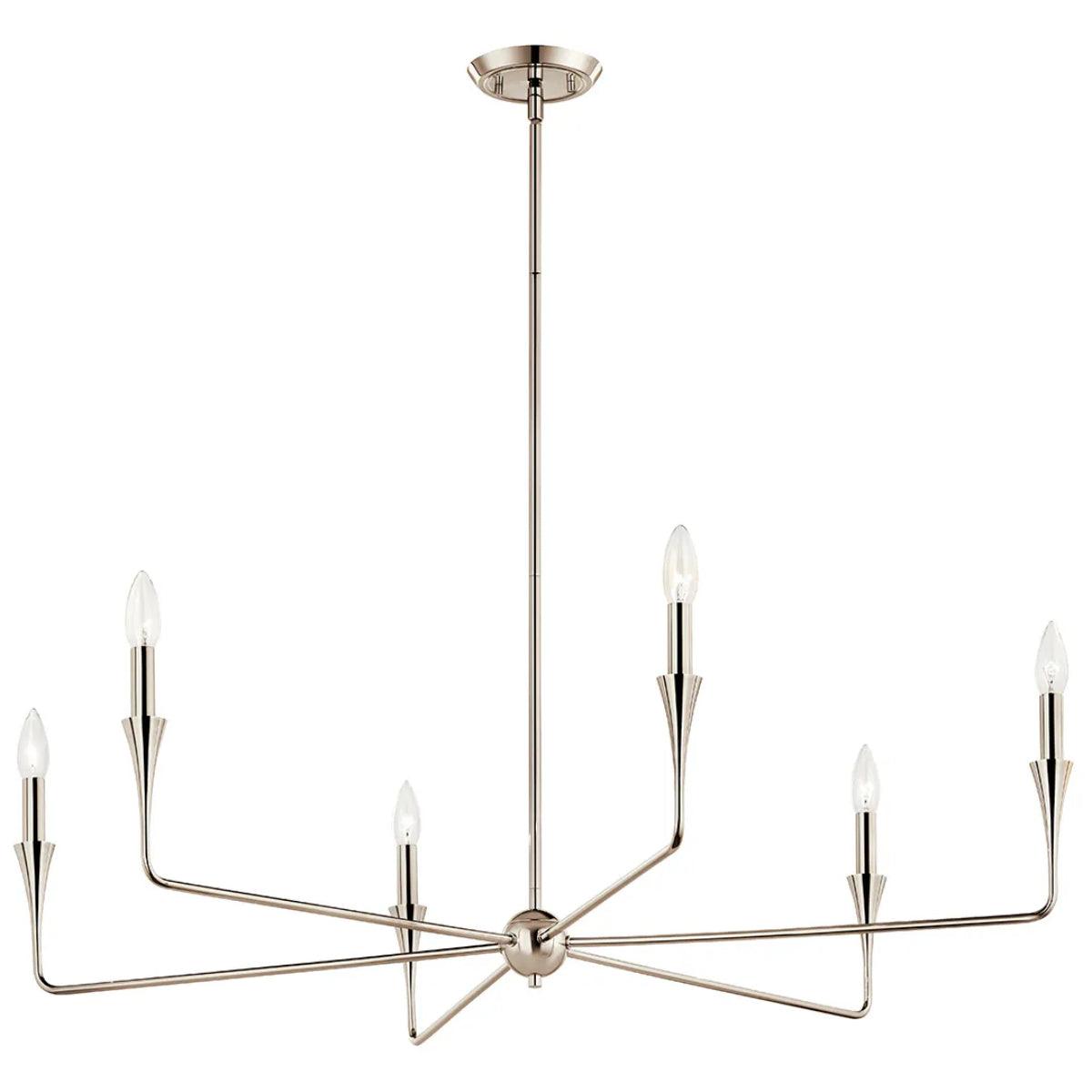 Alvaro 40" 6-Light Chandelier 1-Tier, Polished Nickel Finish - Bees Lighting