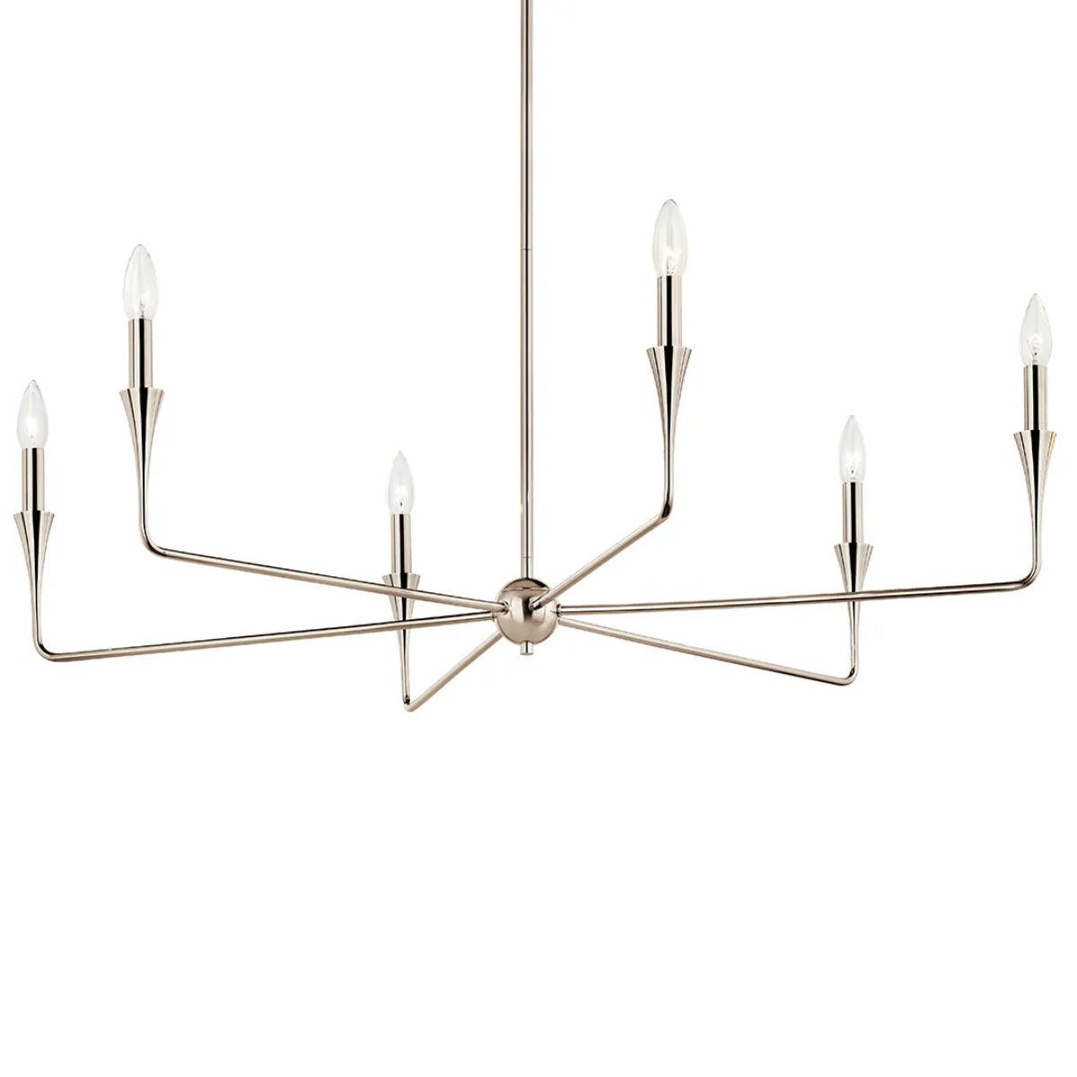 Alvaro 40" 6-Light Chandelier 1-Tier, Polished Nickel Finish - Bees Lighting