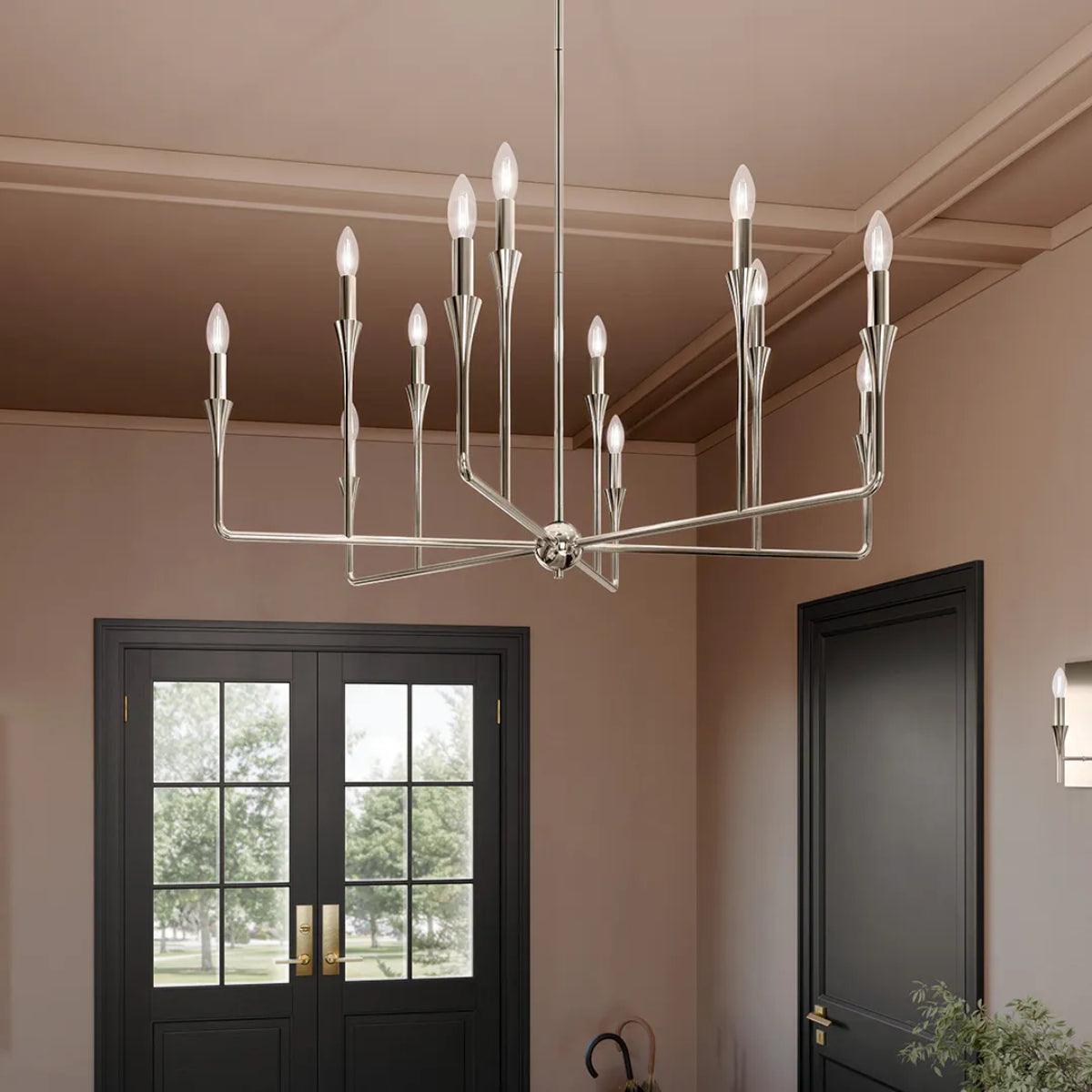 Alvaro 40" 12-Light Chandelier Multi-Tier, Polished Nickel Finish - Bees Lighting