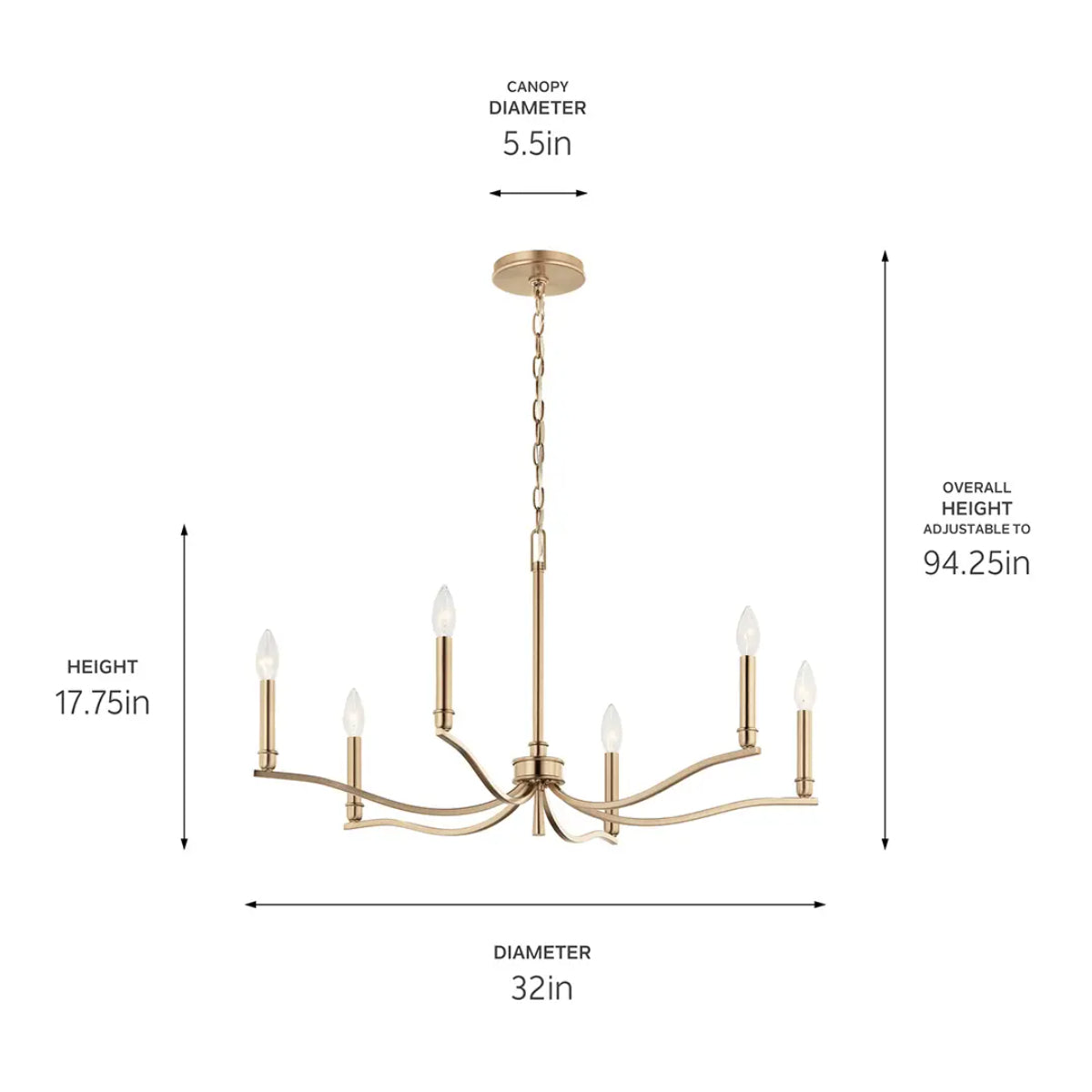 Malene 32" 6-Light Chandelier, Champagne Bronze Finish - Bees Lighting