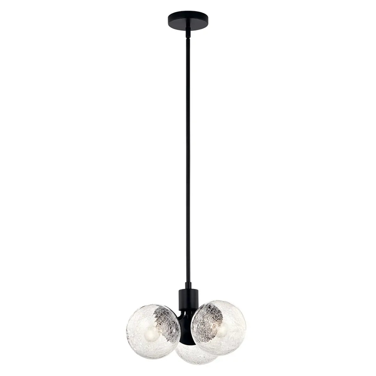 Silvarious 17" 3-Light Convertible Pendant Light with Clear Crackle Glass, Black Finish - Bees Lighting