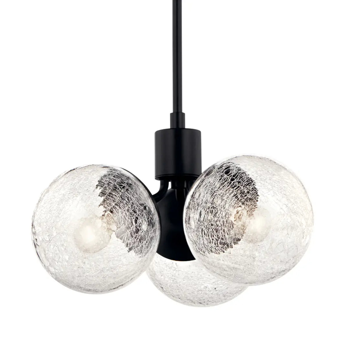 Silvarious 17" 3-Light Convertible Pendant Light with Clear Crackle Glass, Black Finish - Bees Lighting