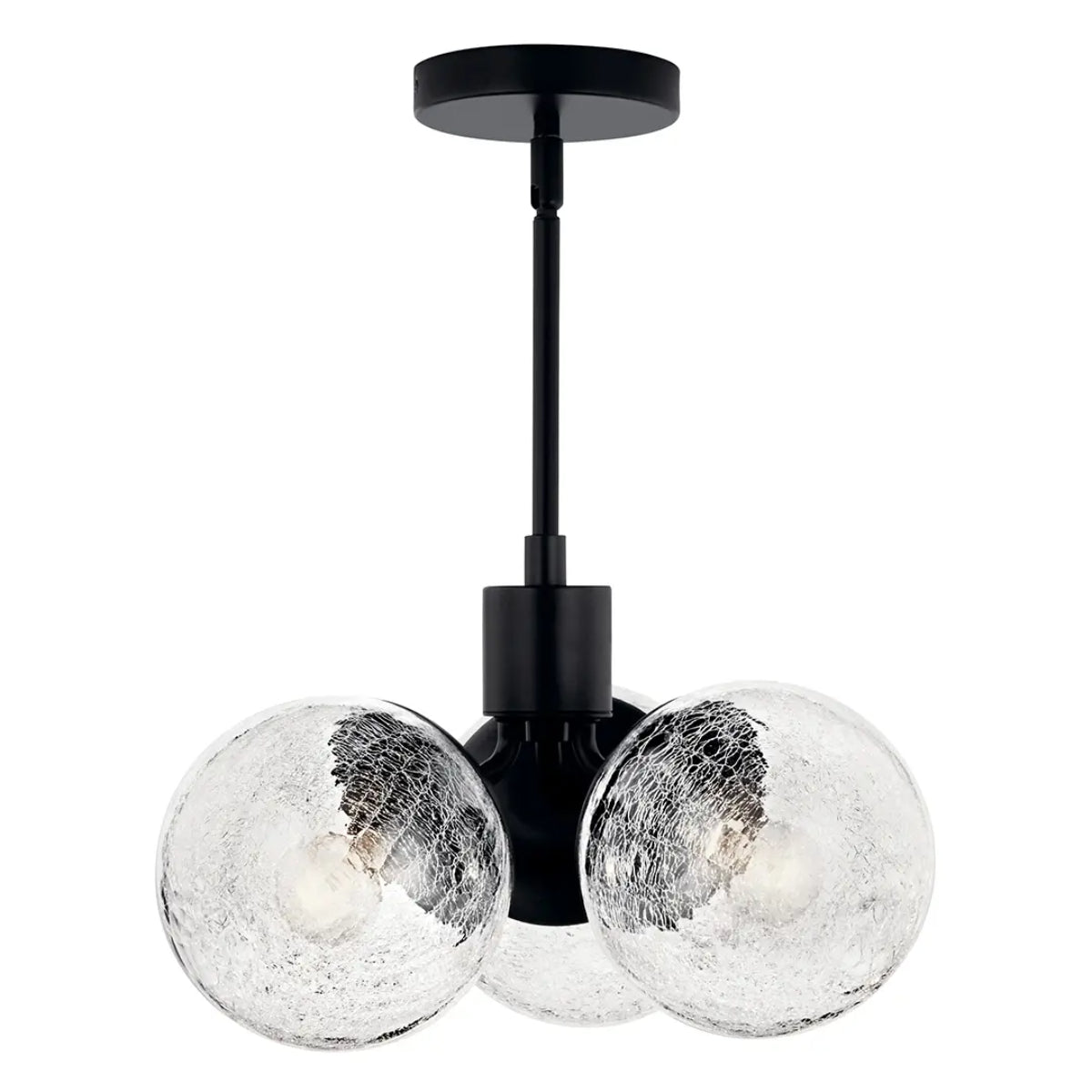 Silvarious 17" 3-Light Convertible Pendant Light with Clear Crackle Glass, Black Finish - Bees Lighting