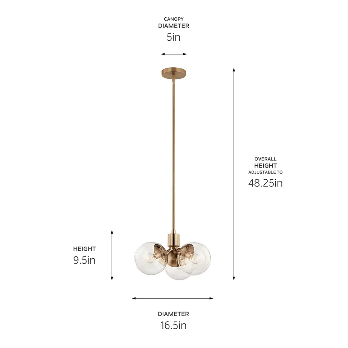 Silvarious 17" 3-Light Convertible Pendant Light with Clear Glass, Champagne Bronze Finish - Bees Lighting