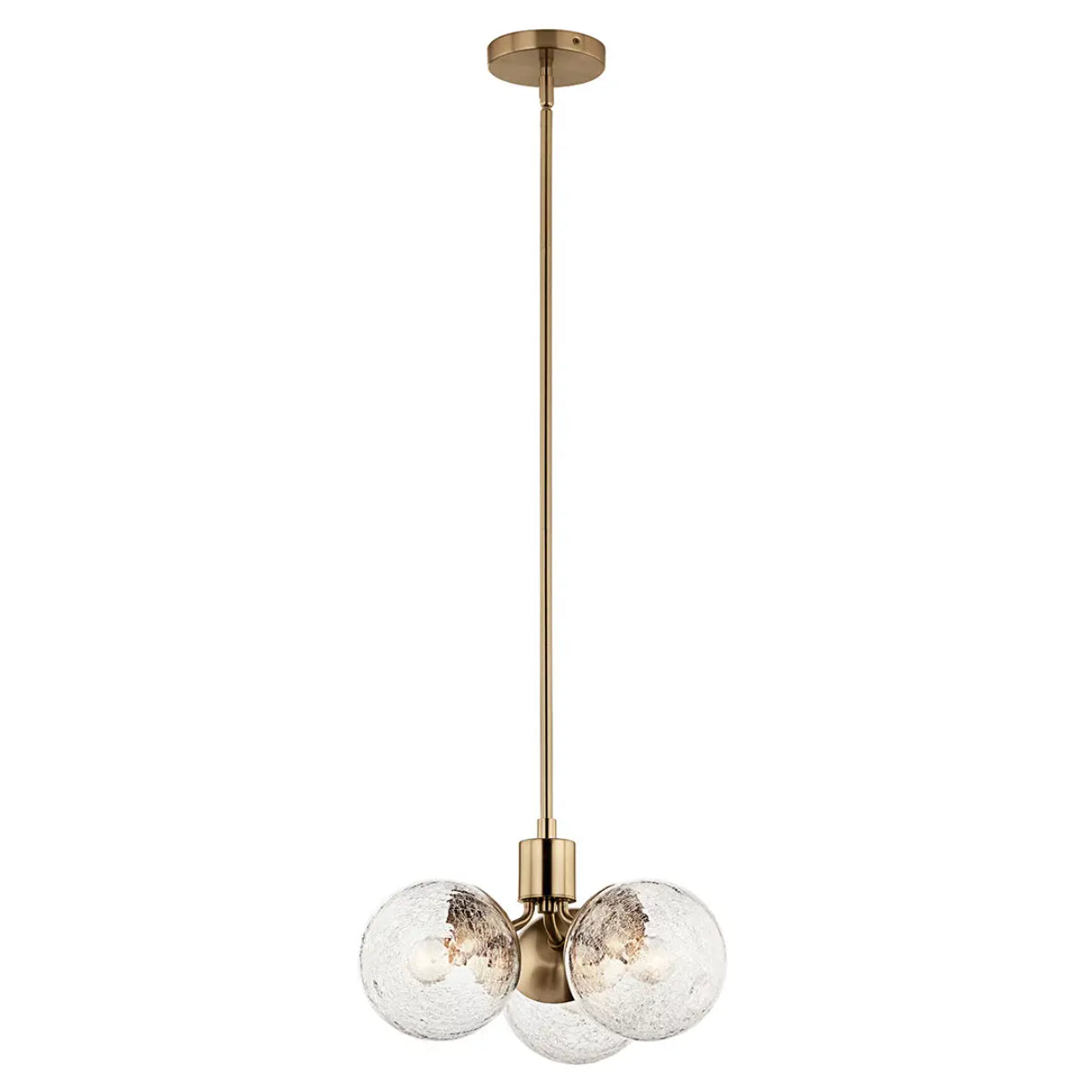 Silvarious 17" 3-Light Convertible Pendant Light with Clear Crackle Glass, Champagne Bronze Finish