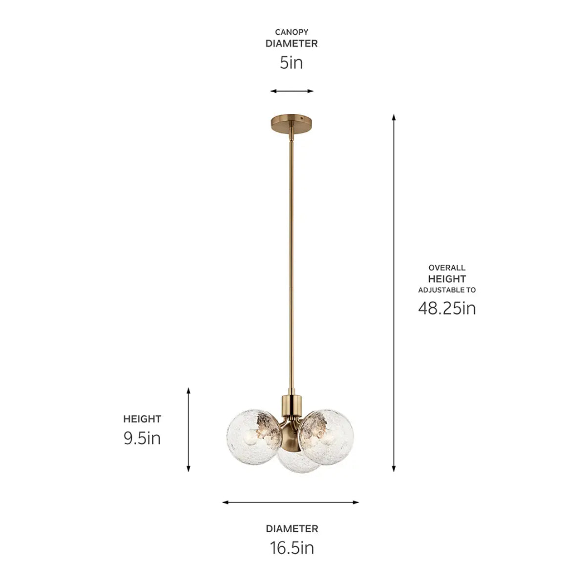 Silvarious 17" 3-Light Convertible Pendant Light with Clear Crackle Glass, Champagne Bronze Finish - Bees Lighting