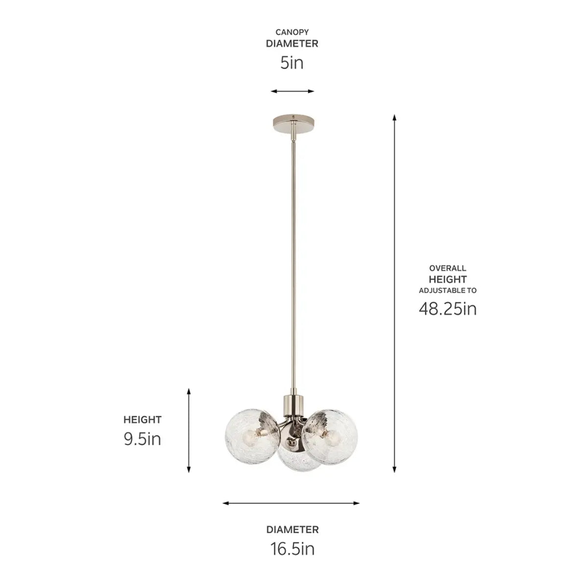 Silvarious 17" 3-Light Convertible Pendant Light with Clear Crackle Glass, Polished Nickel Finish - Bees Lighting