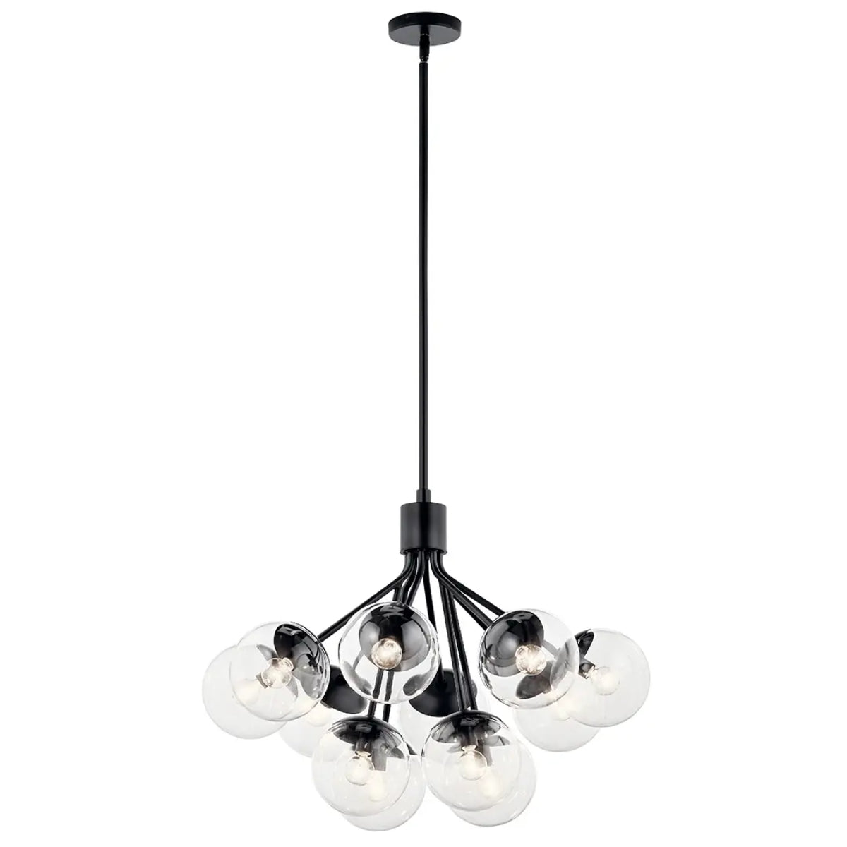 Silvarious 30" 12-Light Convertible Chandelier with Clear Glass, Black Finish - Bees Lighting