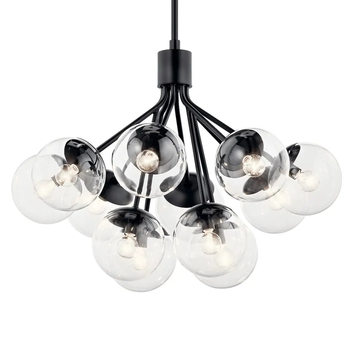 Silvarious 30" 12-Light Convertible Chandelier with Clear Glass, Black Finish - Bees Lighting