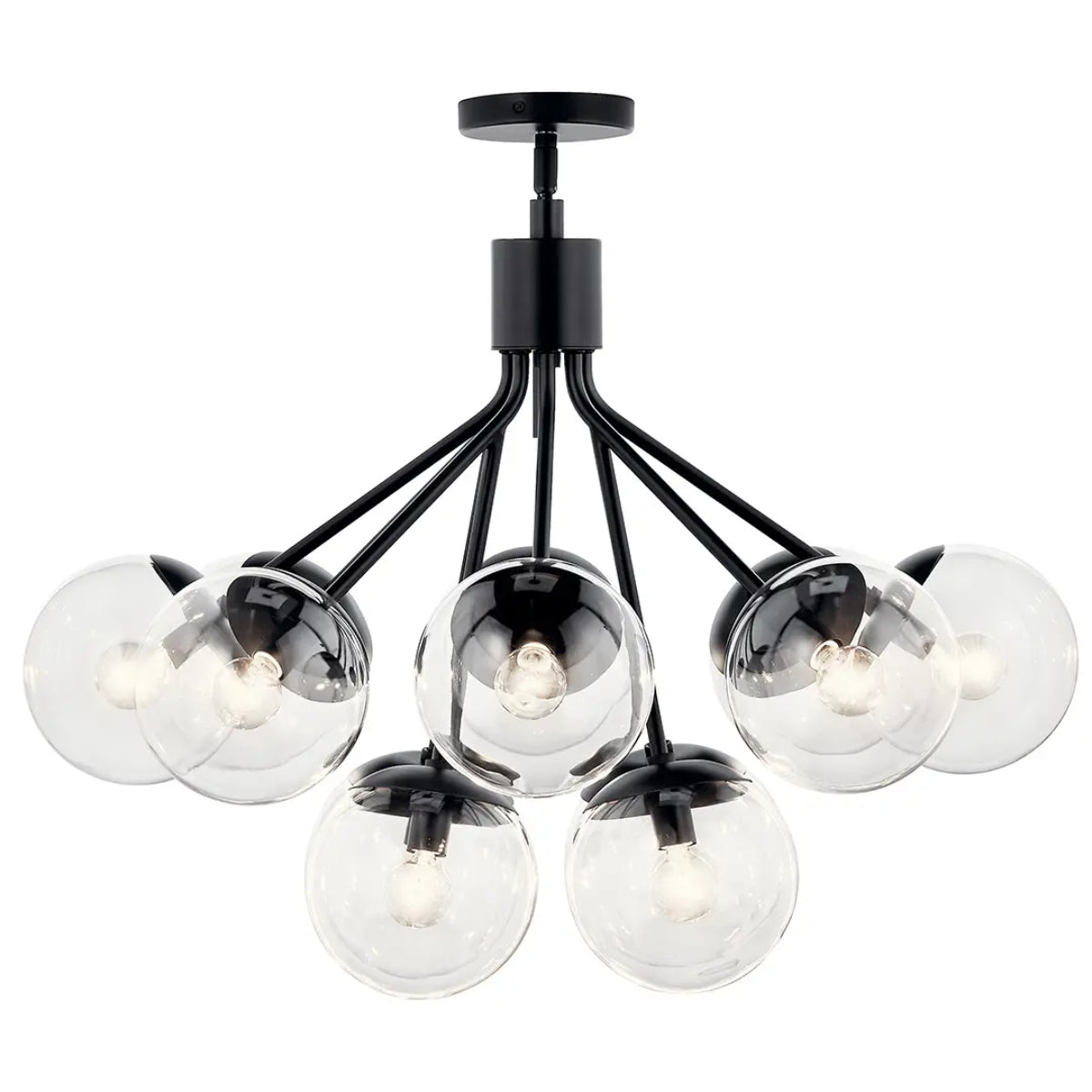 Silvarious 30" 12-Light Convertible Chandelier with Clear Glass, Black Finish - Bees Lighting