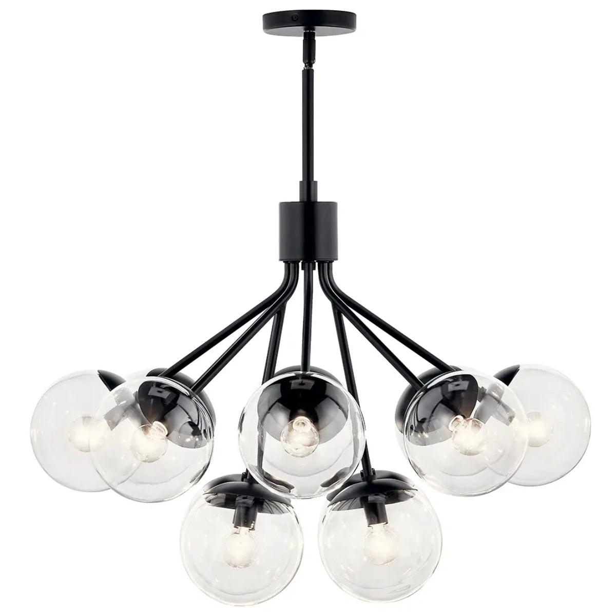 Silvarious 30" 12-Light Convertible Chandelier with Clear Glass, Black Finish - Bees Lighting