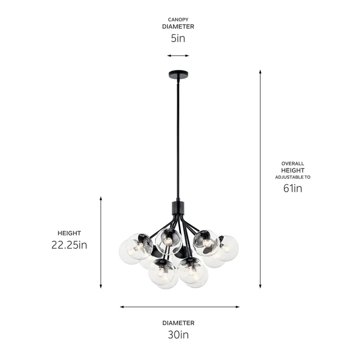 Silvarious 30" 12-Light Convertible Chandelier with Clear Glass, Black Finish - Bees Lighting