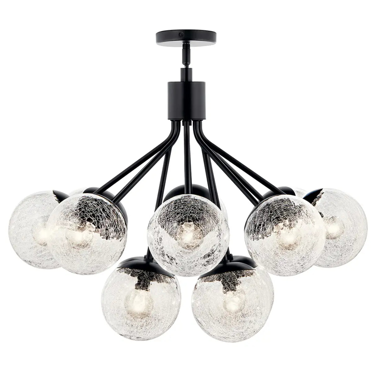 Silvarious 30" 12-Light Convertible Chandelier with Clear Crackle Glass, Black Finish - Bees Lighting