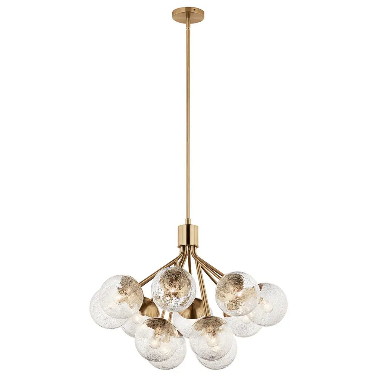 Silvarious 30" 12-Light Convertible Chandelier with Clear Crackle Glass, Champagne Bronze Finish