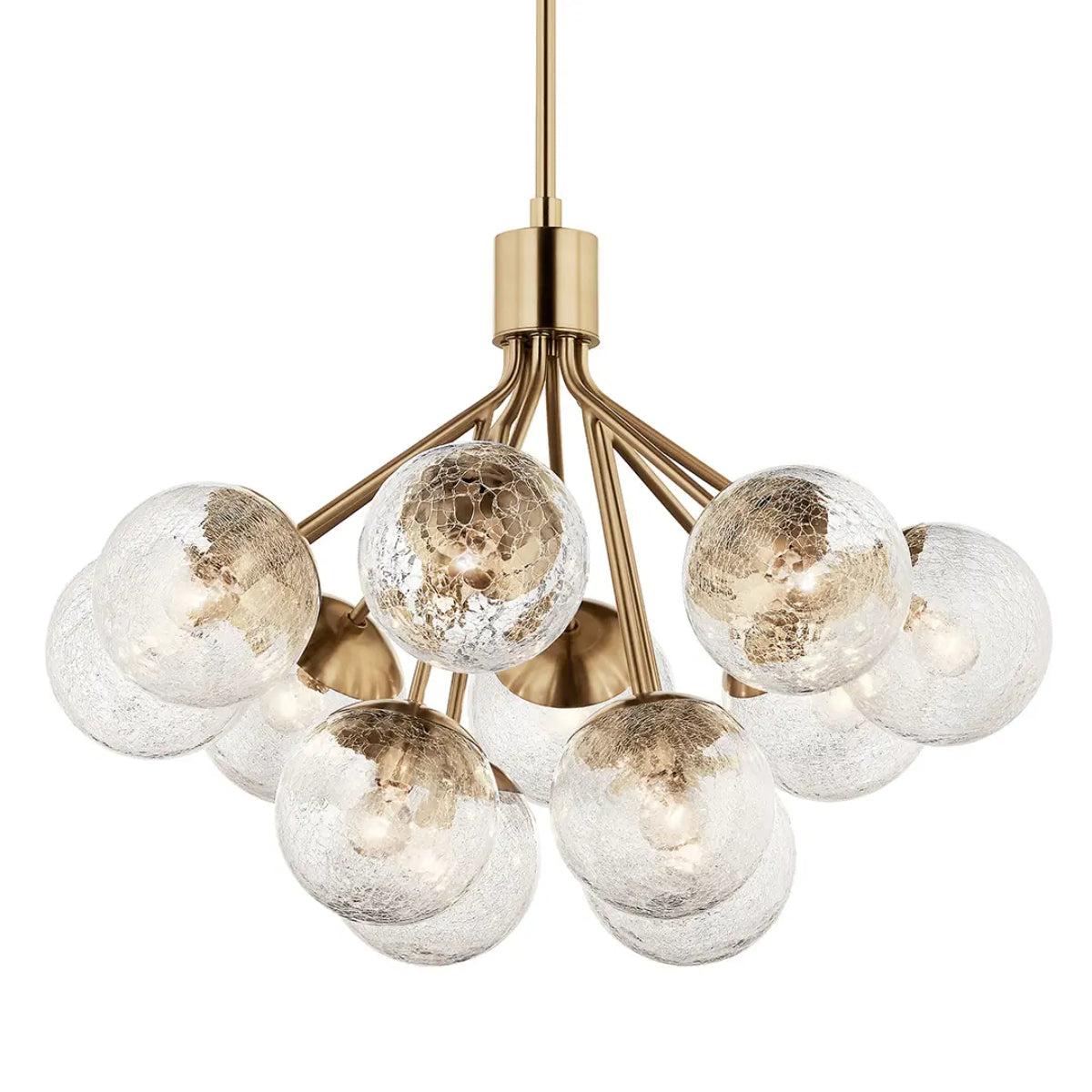 Silvarious 30" 12-Light Convertible Chandelier with Clear Crackle Glass, Champagne Bronze Finish