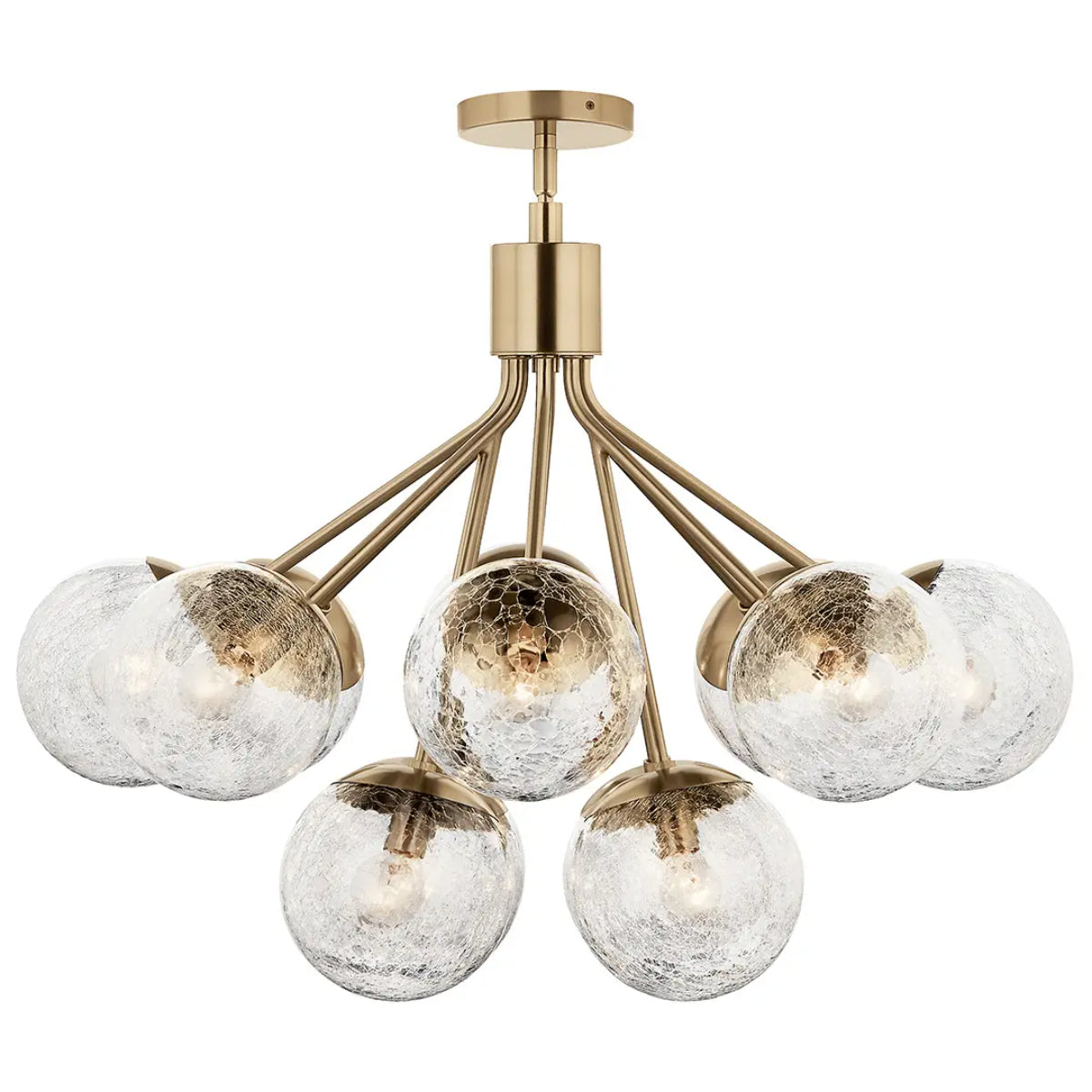 Silvarious 30" 12-Light Convertible Chandelier with Clear Crackle Glass, Champagne Bronze Finish