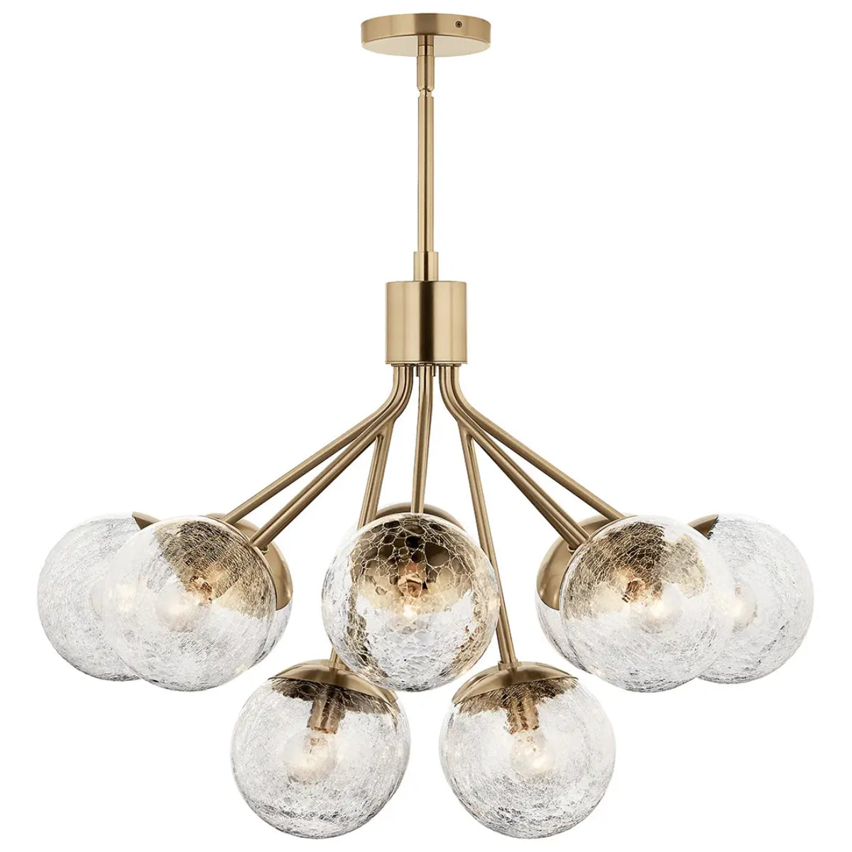 Silvarious 30" 12-Light Convertible Chandelier with Clear Crackle Glass, Champagne Bronze Finish