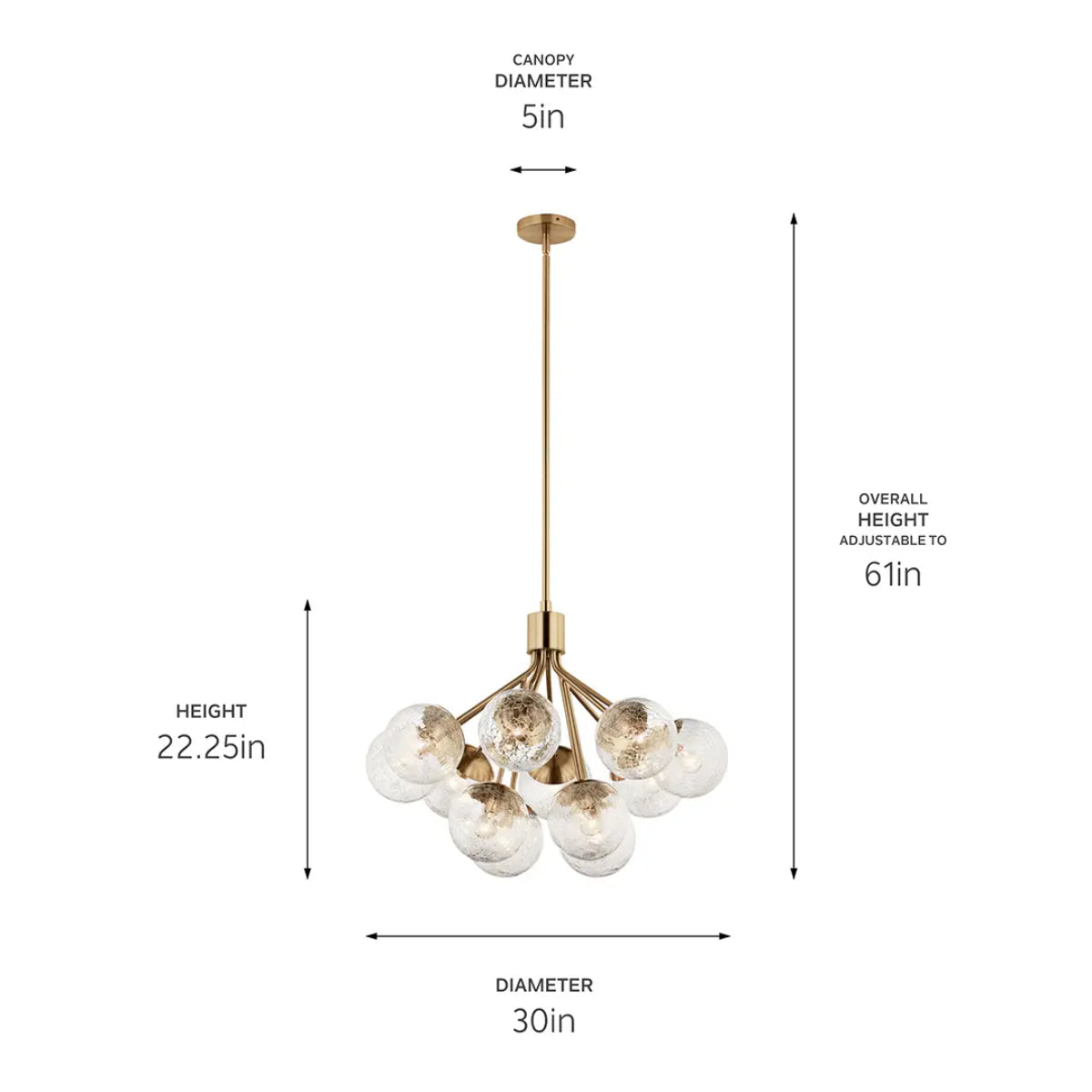 Silvarious 30" 12-Light Convertible Chandelier with Clear Crackle Glass, Champagne Bronze Finish