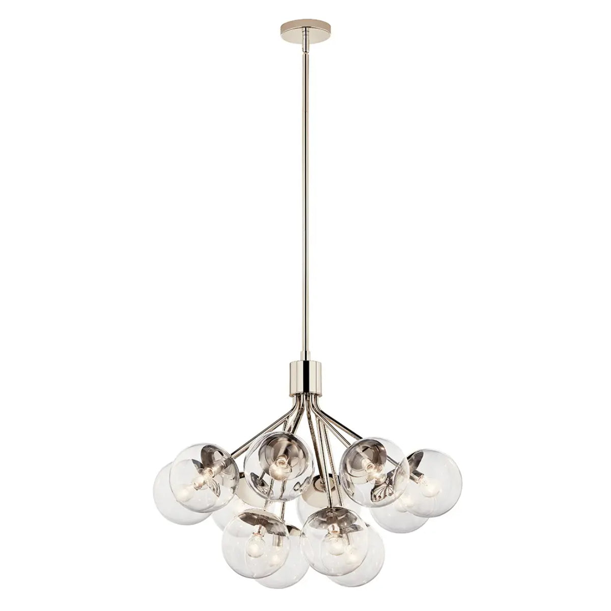 Silvarious 30" 12-Light Convertible Chandelier with Clear Glass, Polished Nickel Finish - Bees Lighting