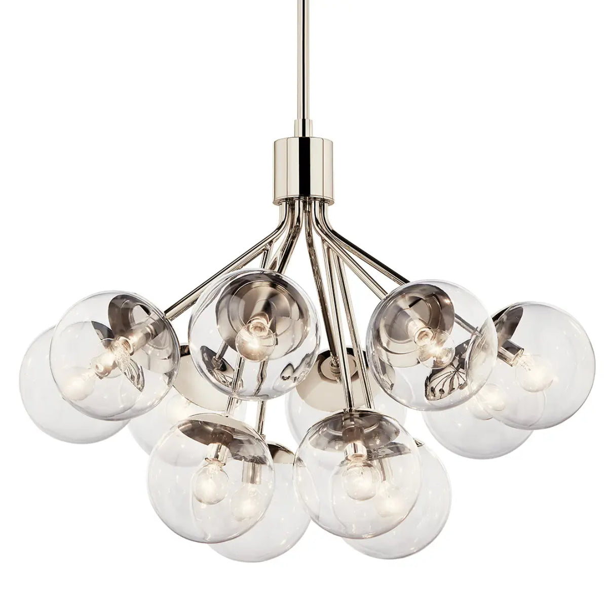 Silvarious 30" 12-Light Convertible Chandelier with Clear Glass, Polished Nickel Finish - Bees Lighting