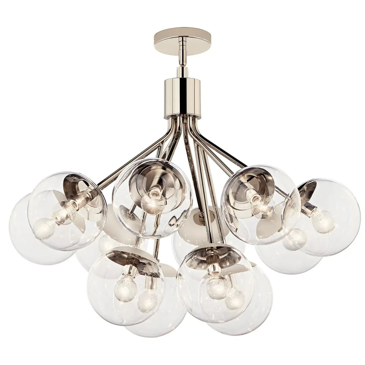 Silvarious 30" 12-Light Convertible Chandelier with Clear Glass, Polished Nickel Finish - Bees Lighting