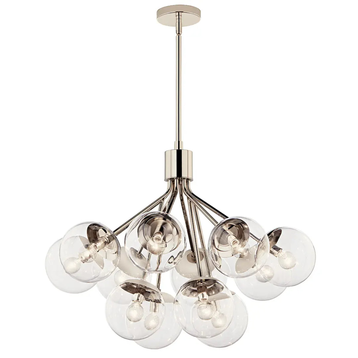 Silvarious 30" 12-Light Convertible Chandelier with Clear Glass, Polished Nickel Finish - Bees Lighting