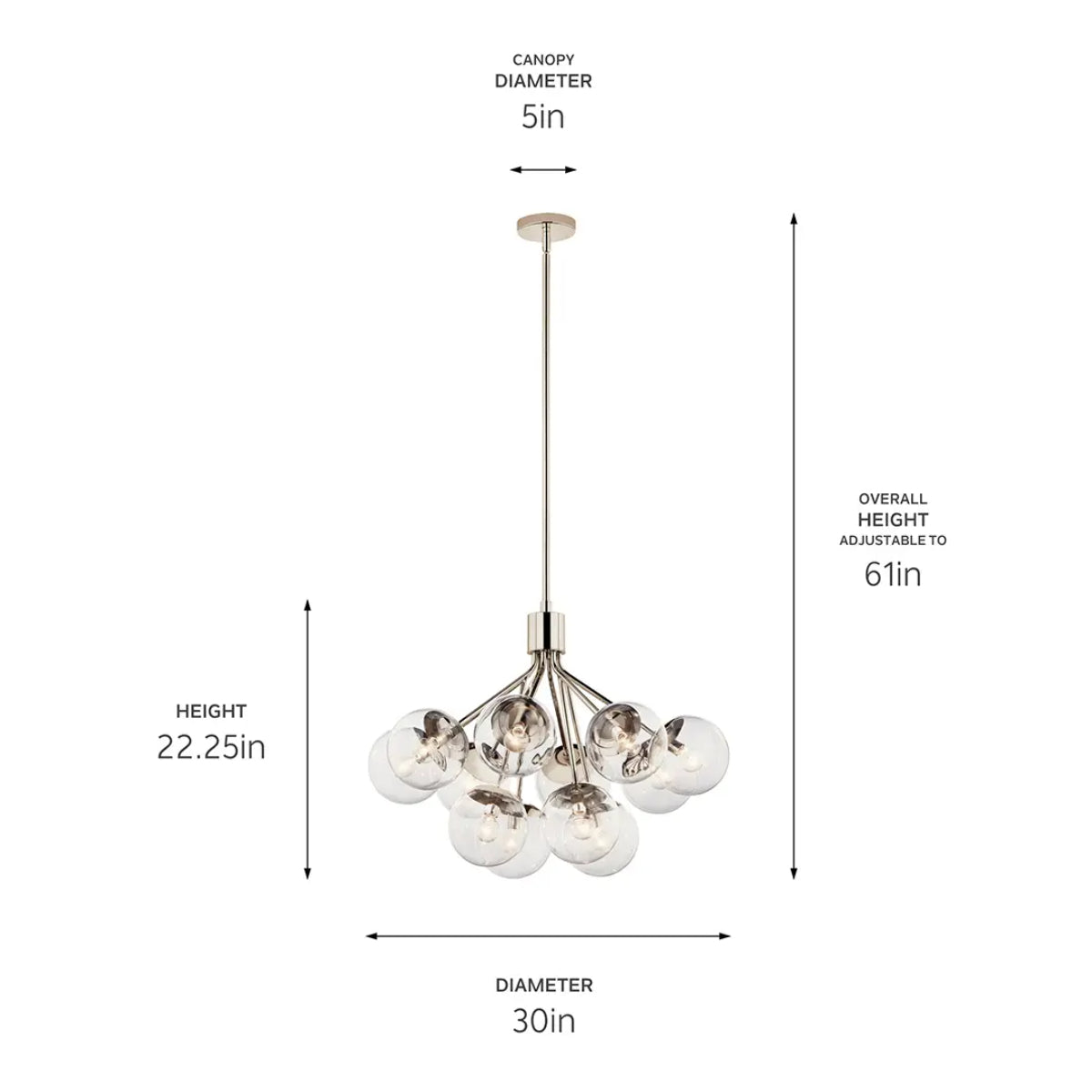 Silvarious 30" 12-Light Convertible Chandelier with Clear Glass, Polished Nickel Finish - Bees Lighting