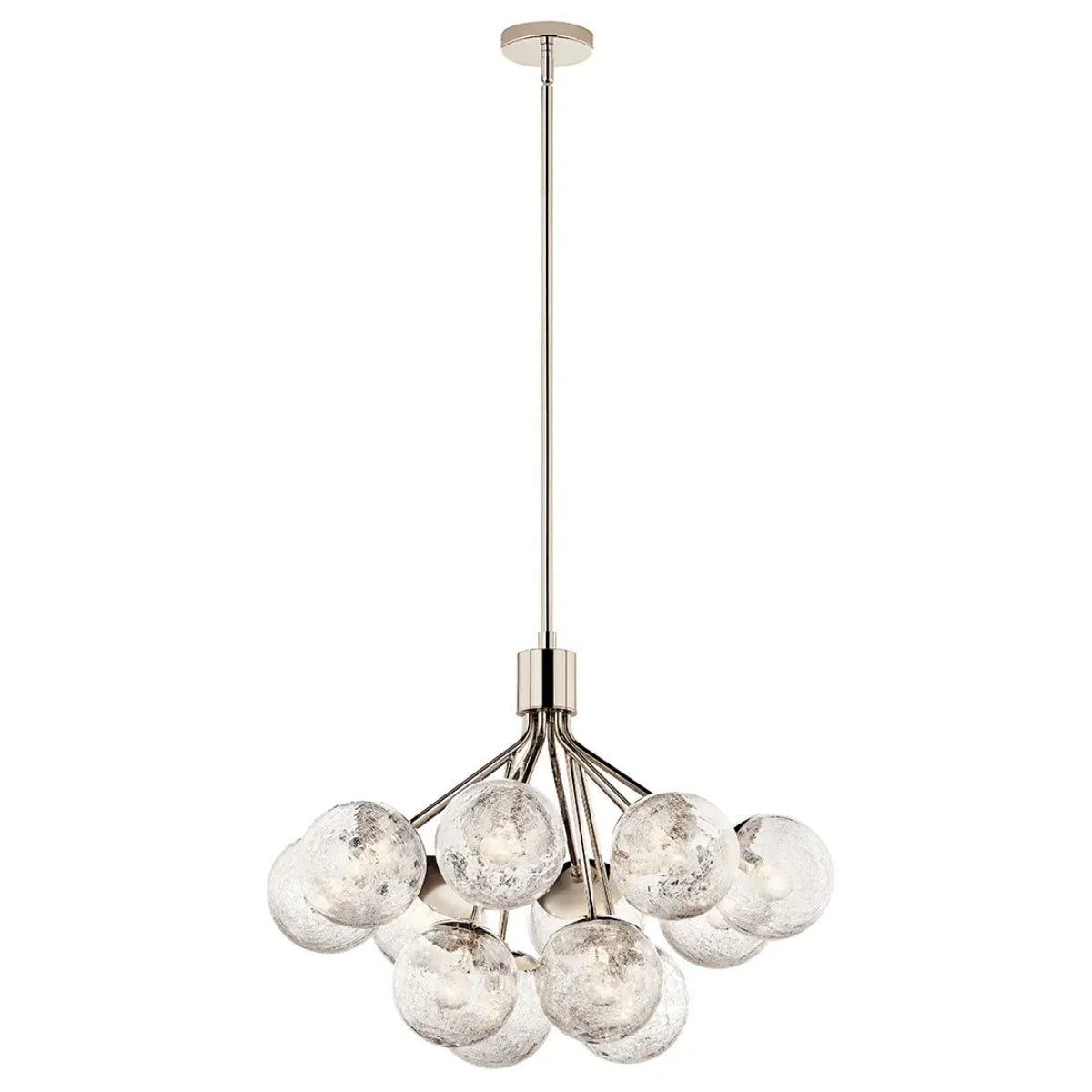 Silvarious 30" 12-Light Convertible Chandelier with Clear Crackle Glass, Polished Nickel Finish - Bees Lighting