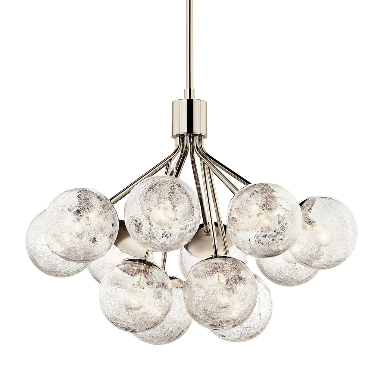 Silvarious 30" 12-Light Convertible Chandelier with Clear Crackle Glass, Polished Nickel Finish - Bees Lighting