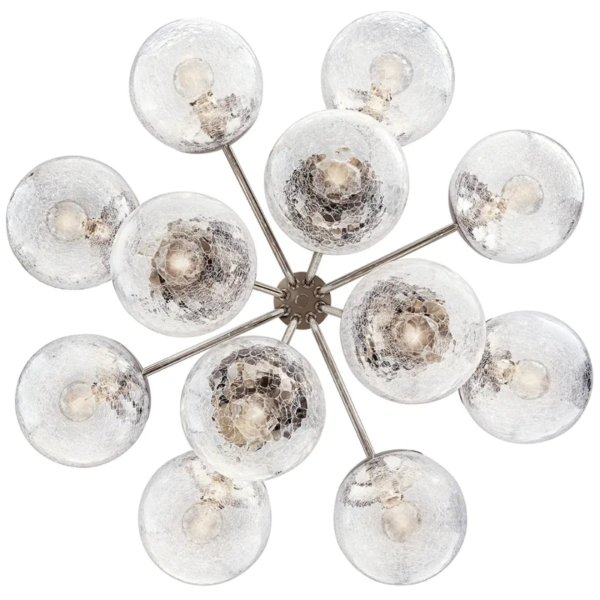 Silvarious 30" 12-Light Convertible Chandelier with Clear Crackle Glass, Polished Nickel Finish - Bees Lighting