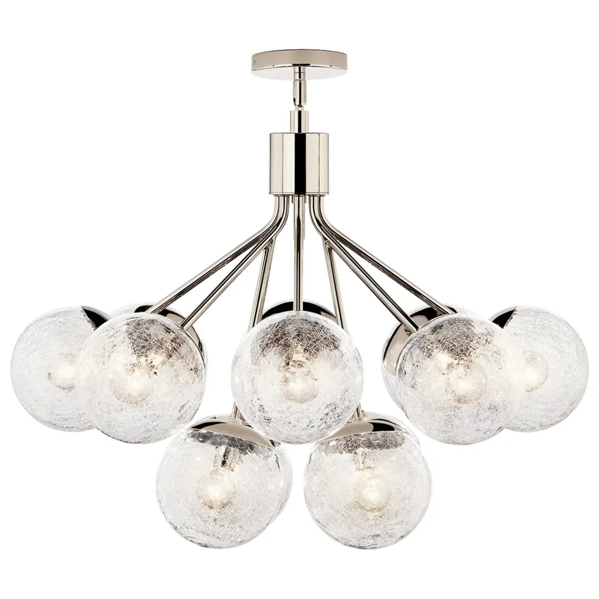 Silvarious 30" 12-Light Convertible Chandelier with Clear Crackle Glass, Polished Nickel Finish - Bees Lighting