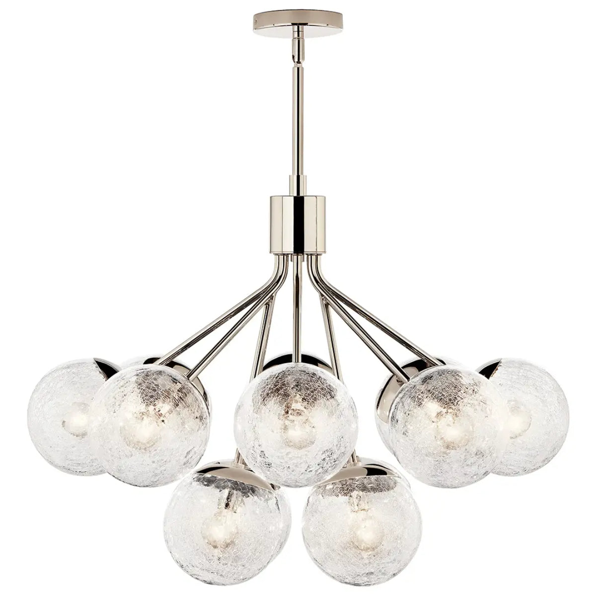 Silvarious 30" 12-Light Convertible Chandelier with Clear Crackle Glass, Polished Nickel Finish - Bees Lighting