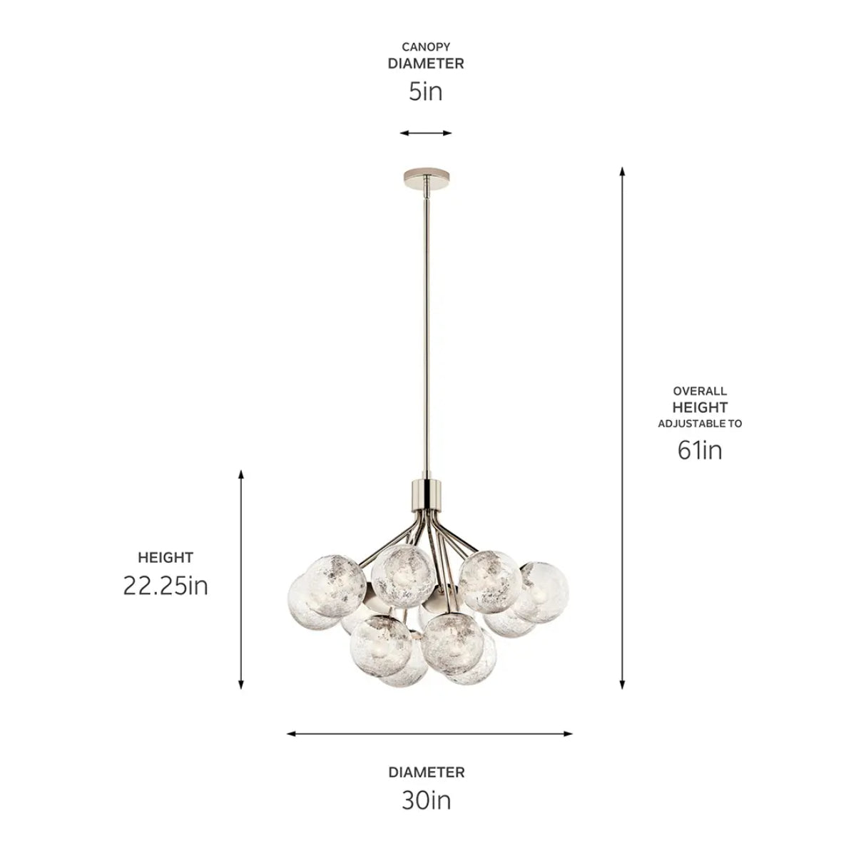 Silvarious 30" 12-Light Convertible Chandelier with Clear Crackle Glass, Polished Nickel Finish - Bees Lighting